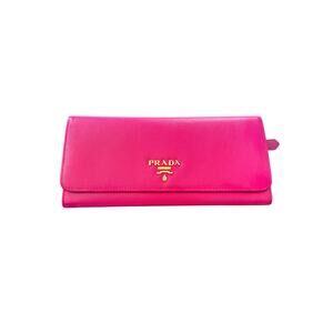 Prada Pink Continental Wallet Saffiano Leather